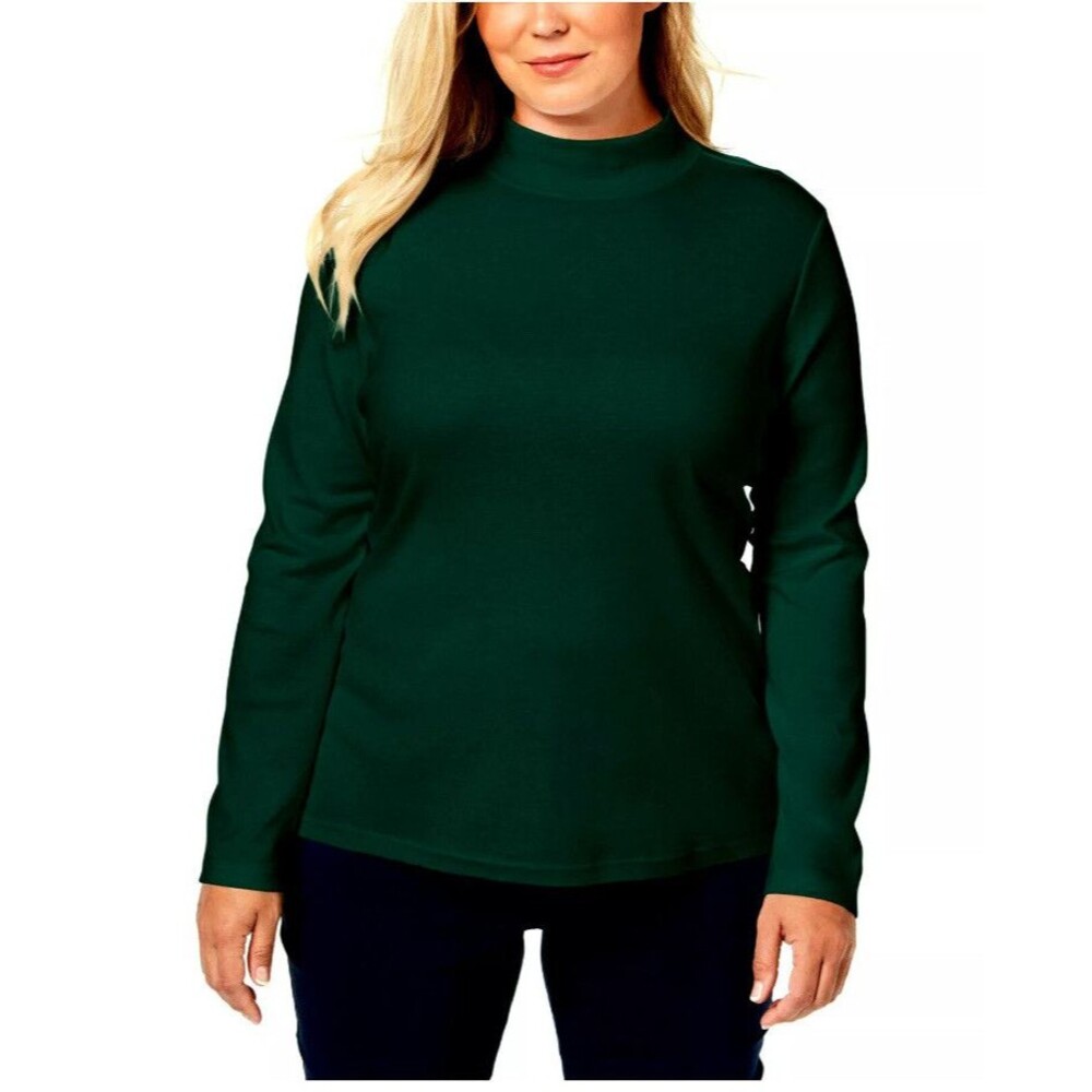 Karen Scott Women's Blouse Top Long Sleeves Dark Green Plus Size 1X Holidays